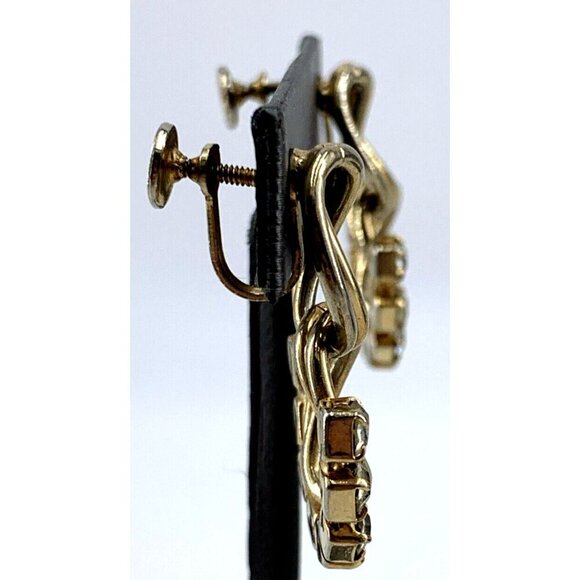 Vintage Rhinestone Bracelet and Earring Screw Back Cuban Link Gold Tone Set - Picture 5 of 12